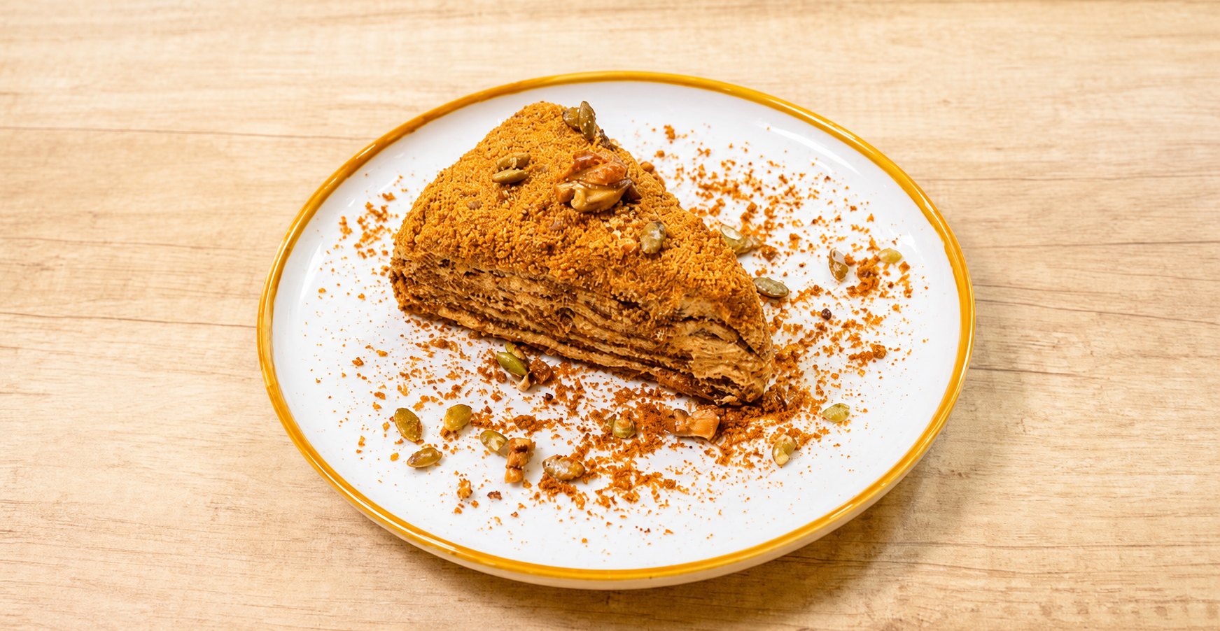 Layered honey cake with pistachio