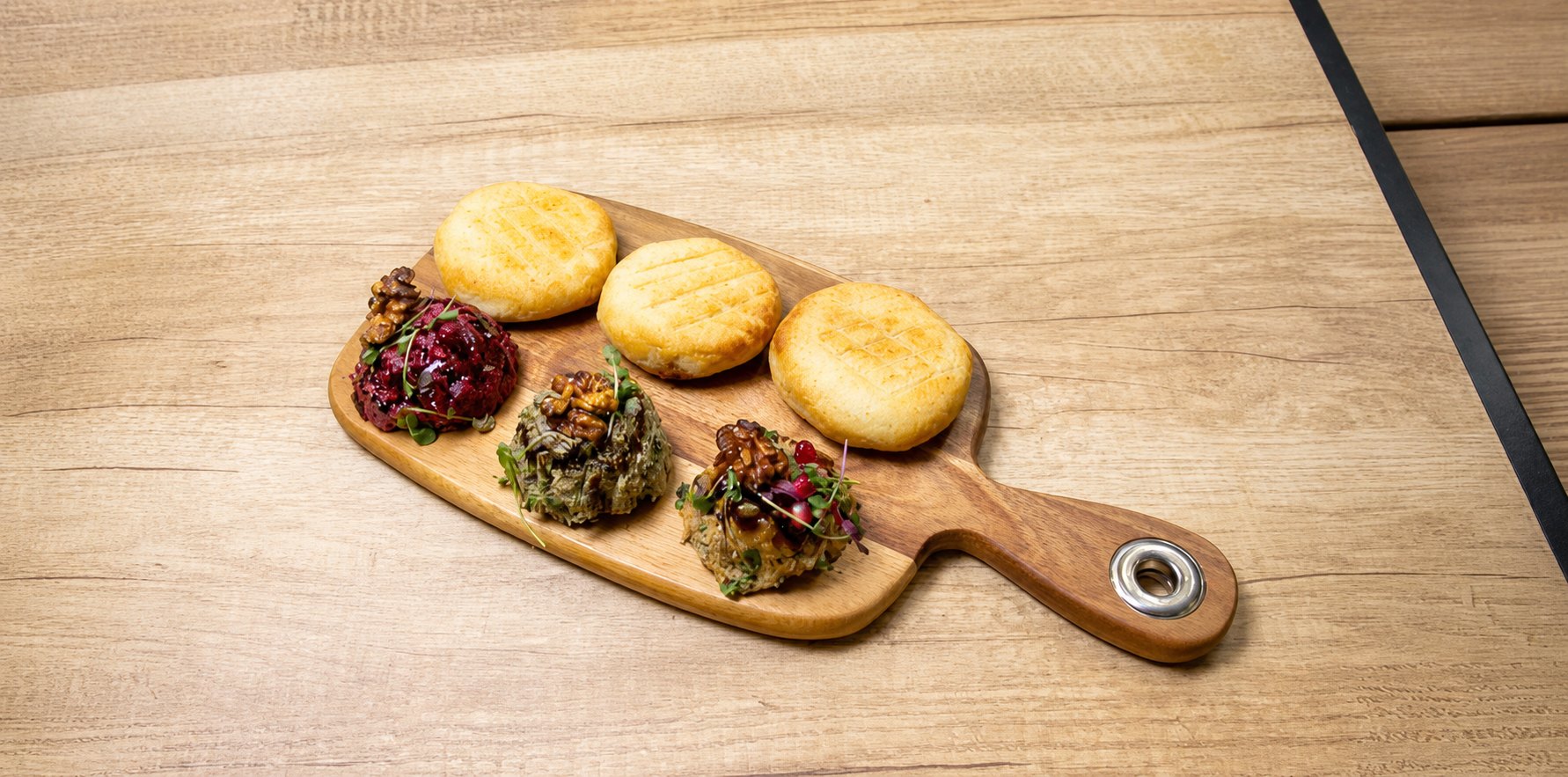 Assorted pkhali with warm cornbread